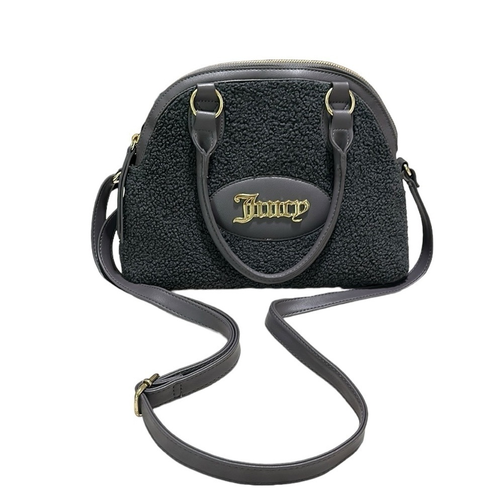 Juicy Couture Y2K Crossbody  Gray Satchel Dome Sherpa Vegan Faux Leather Bag